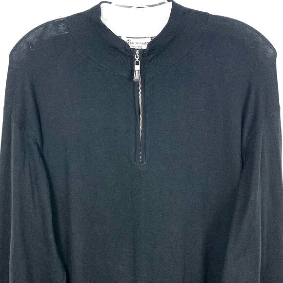 Peter Millar Mens Crown Soft Cotton Silk Blend 1/4 Zip Sweater Black Size XL - Picture 7 of 10